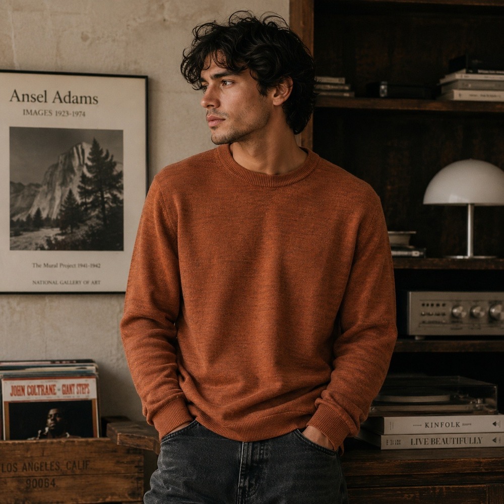 Joss A Bank Reserve‎ Mens Crewneck XXL Sweater Rust Orange Italian Yarn Pullover